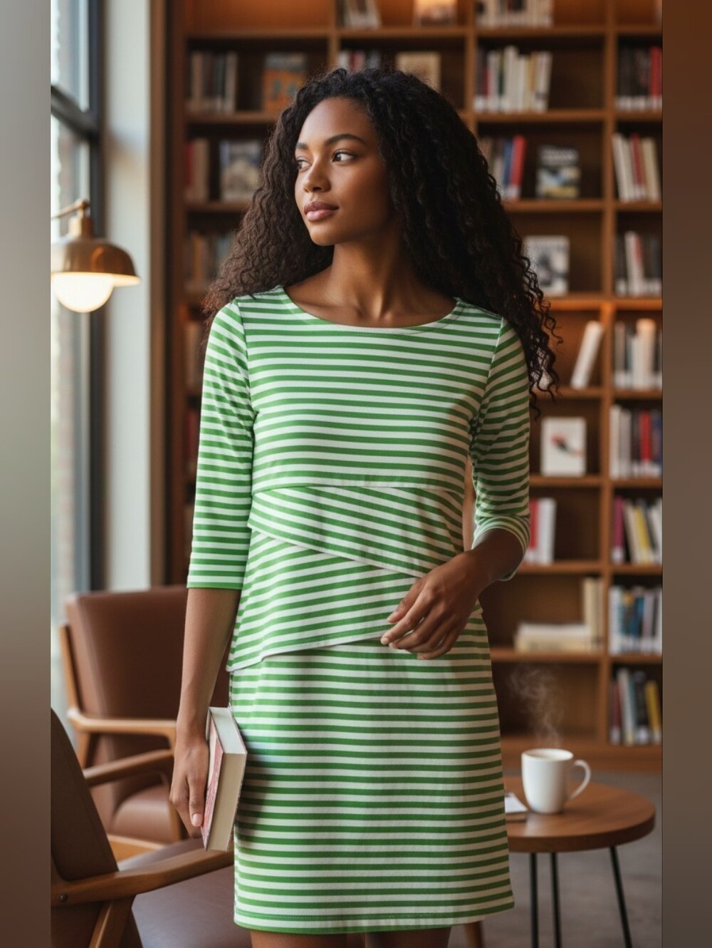 J. McLaughlin Green and White Striped Layered Midi Dress - Picture 5 of 5